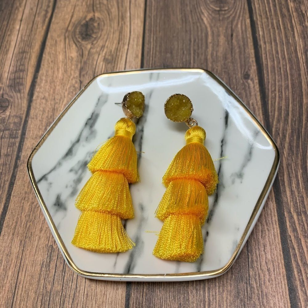 Yellow Tassel Druzy Earrings‎